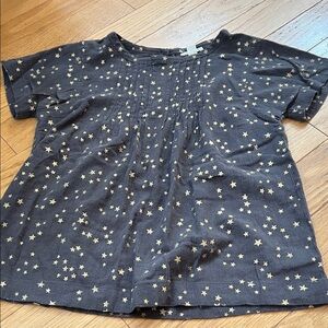 Crewcuts Size 12 Loose Fit Short Sleeve Pintuck Blouse w/ Gold Stars: Olive